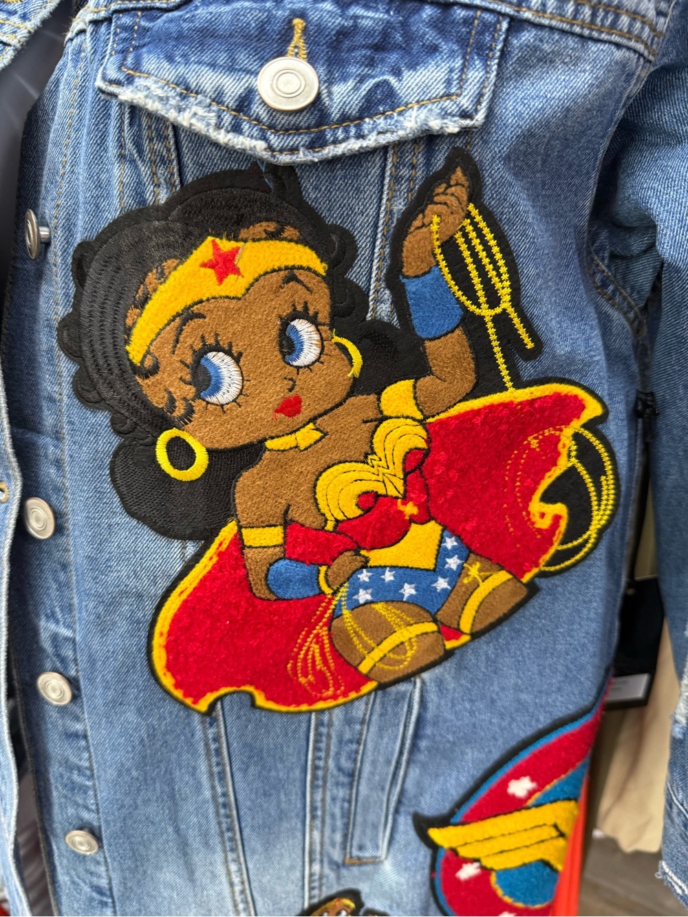 Denim STYLIST Jacket with Red & Blue Wonder Girl Patch - Picture 3 of 8